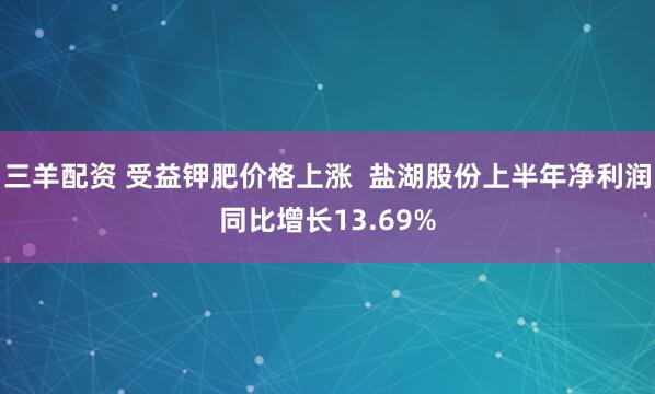 三羊配资 受益钾肥价格上涨  盐湖股份上半年净利润同比增长13.69%
